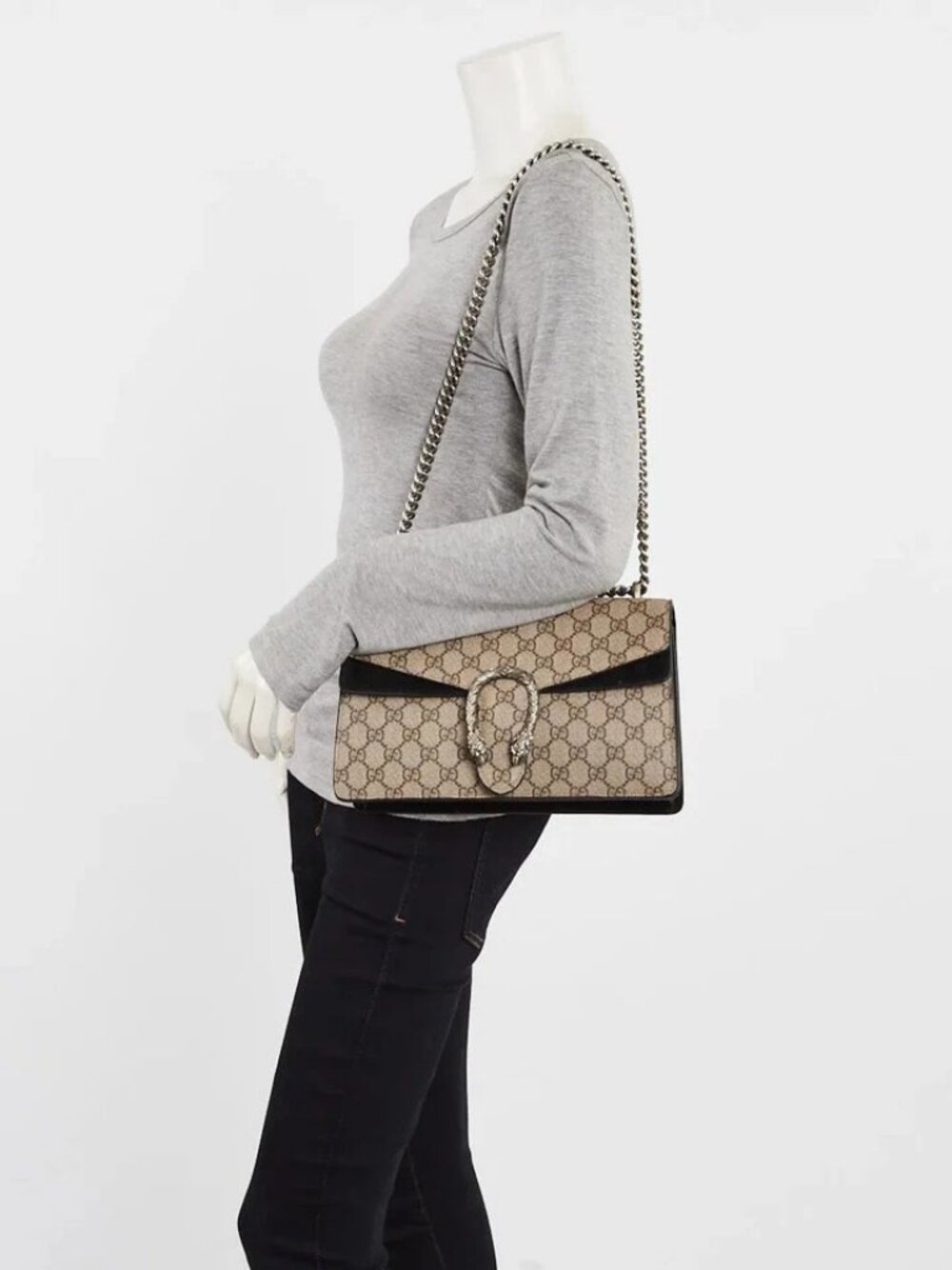 Gucci Beige/Black GG Supreme Coated Canvas Dionysus Small Shoulder Bag